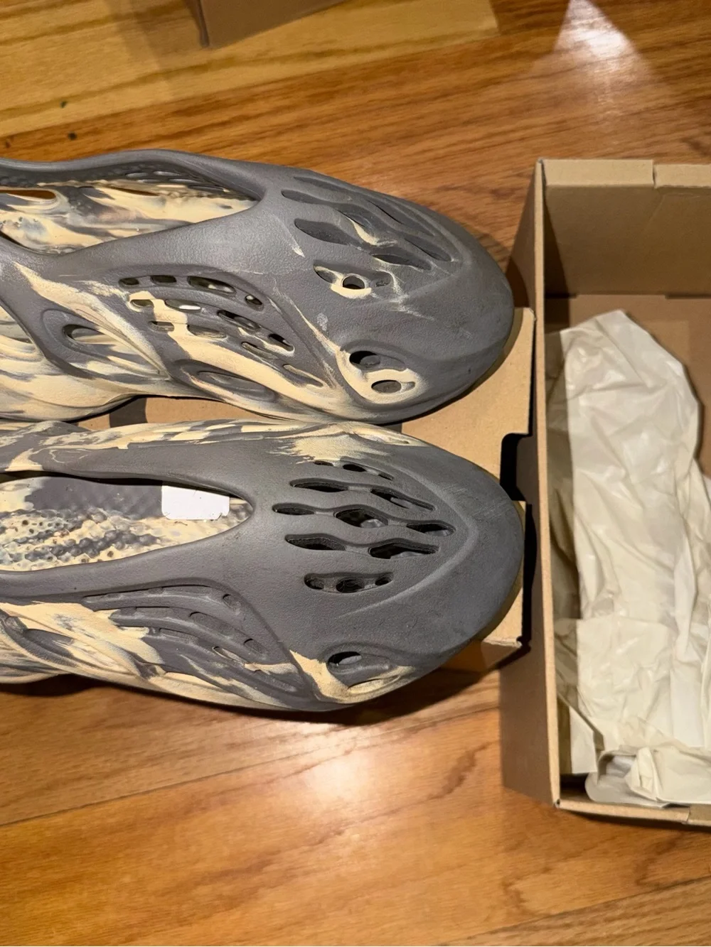 adidas Grey and Cream Marbled Foam Slip-On Clog Mules